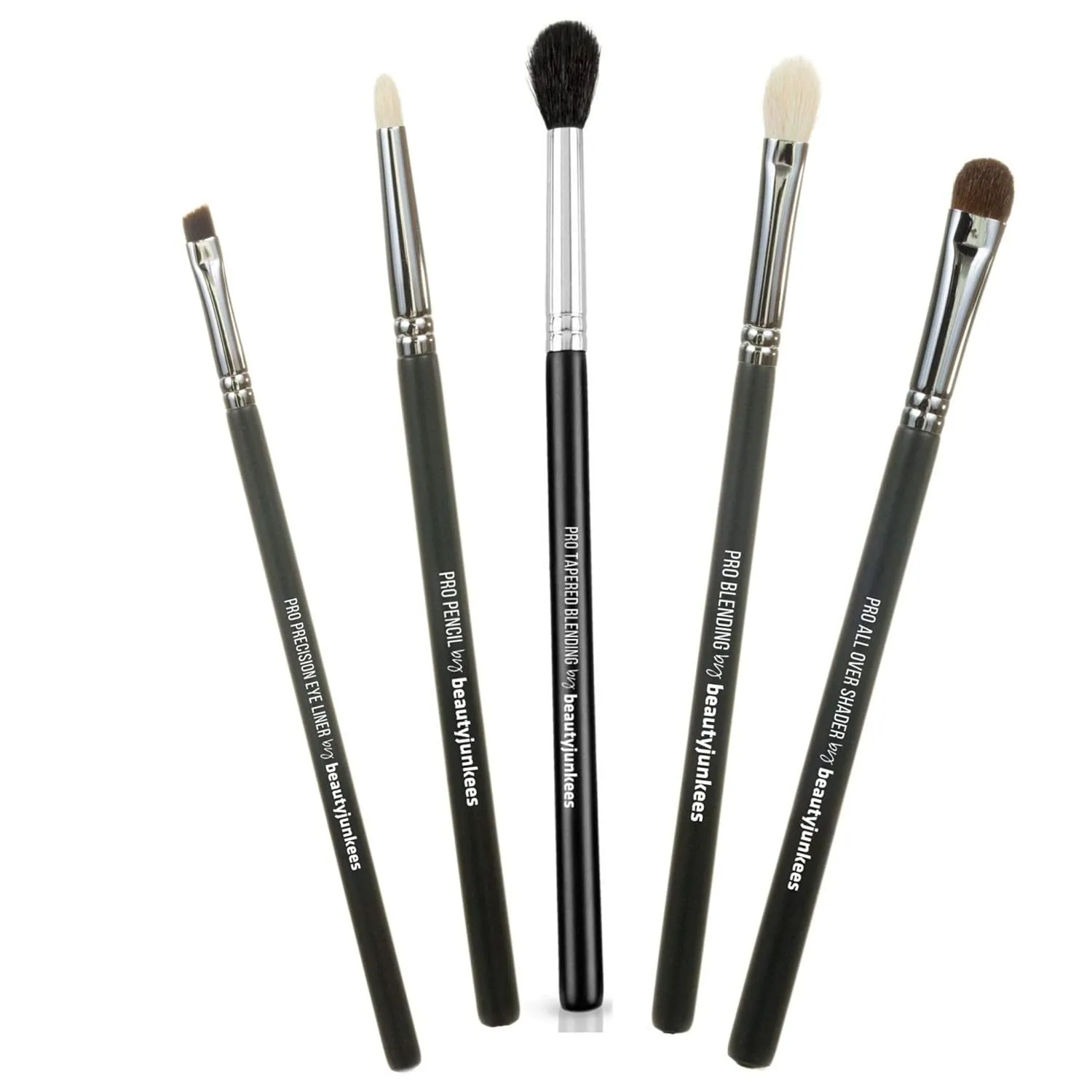 Basic Eyeshadow Makeup Brush Set - Beauty Junkees 5pc Professional Eye Make Up Brushes for Transition Blending, Eyeliner, Pencil Smudger, Shader, Tapered Crease, Black Labeled, Affordable