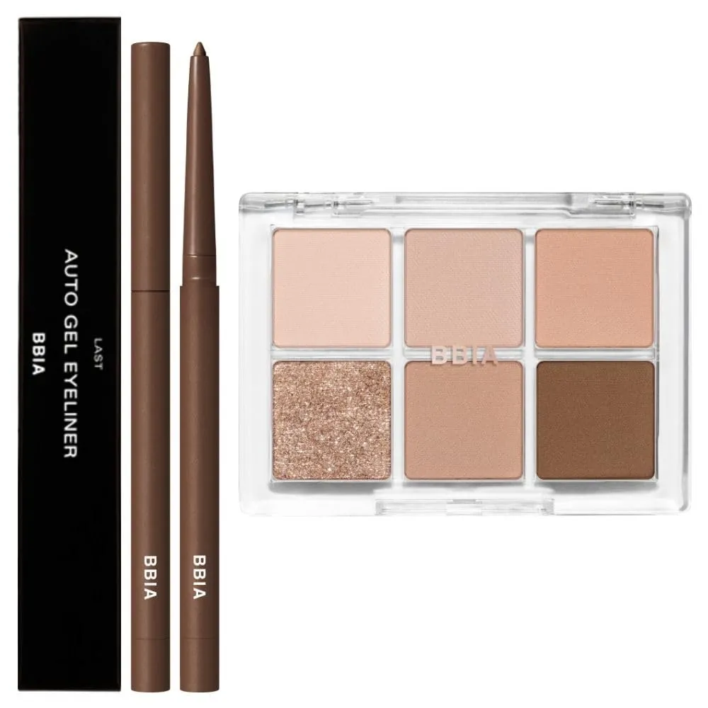 BBIA Last Auto Gel Eyeliner (04 MELLOW BROWN)   Ready To Wear Eye Palette (02 MOOD BLUSH) Bundle Set