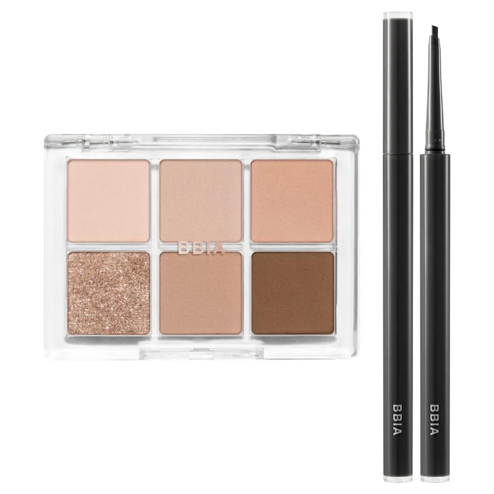BBIA Ready To Wear Eye Palette (02 MOOD BLUSH)   Last Auto Gel Eyeliner SLIM (S1 NOIR) Bundle Set