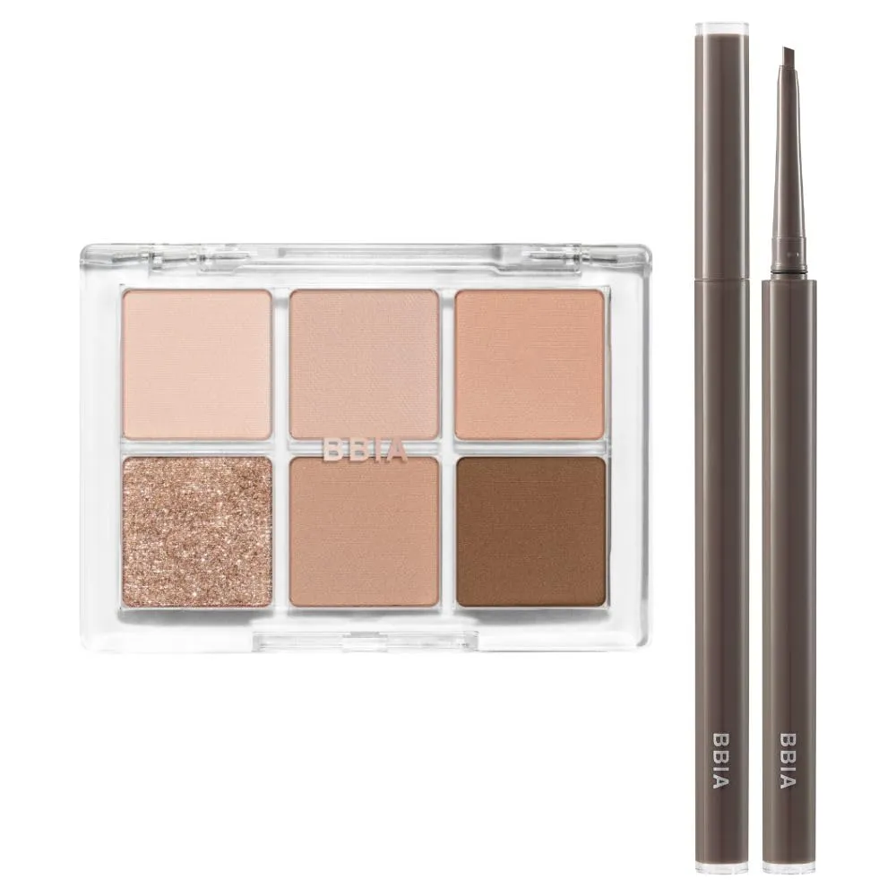 BBIA Ready To Wear Eye Palette (02 MOOD BLUSH)   Last Auto Gel Eyeliner SLIM (S3 MUTE BROWN) Bundle Set