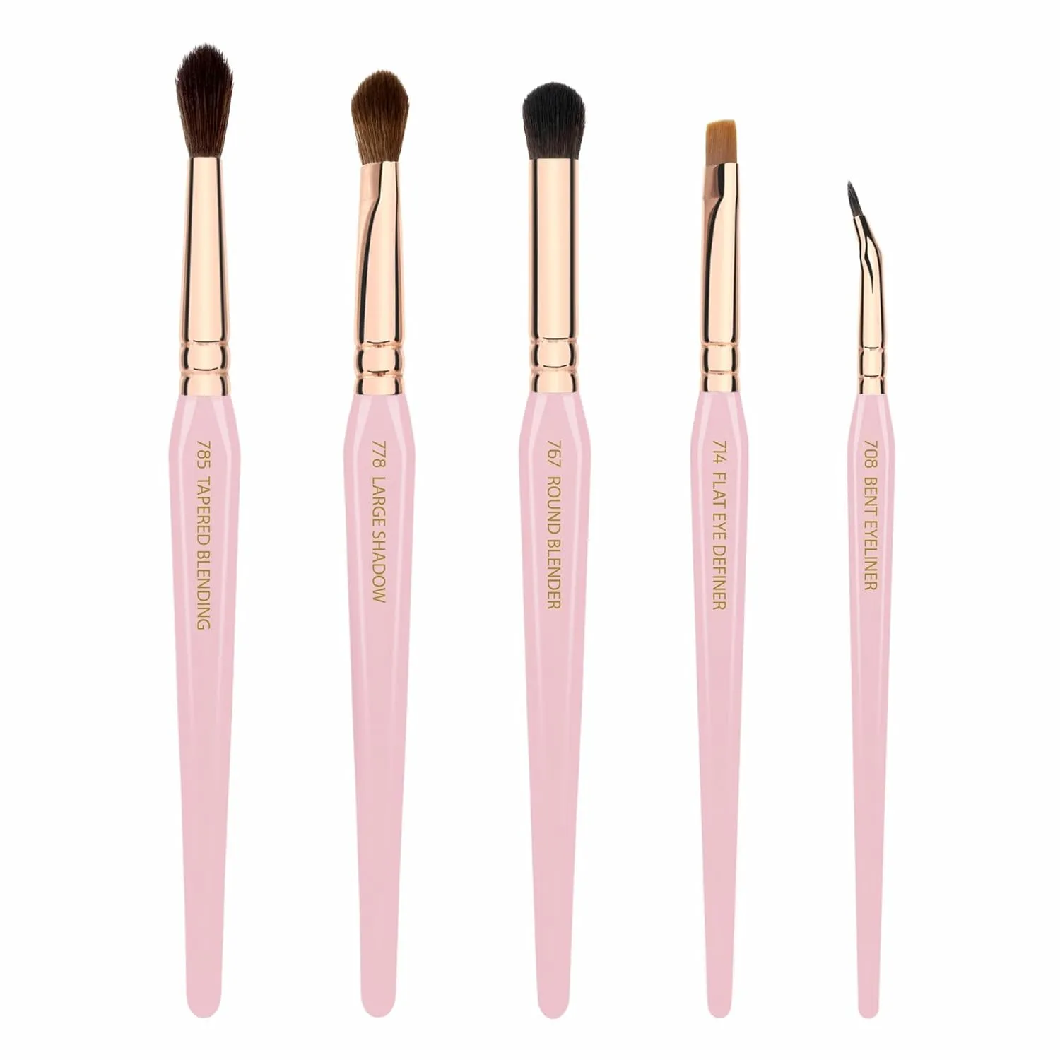 Bdellium Tools Pink Golden Triangle Eyes Makeup Brush Set - Versatile Eye Essential Brush Kit with Soft Synthetic Bristles and Rose Gold Brass Ferrule for a Range of Eye Styles (Pink, 5 pcs)