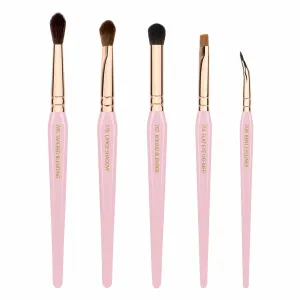 Bdellium Tools Pink Golden Triangle Eyes Makeup Brush Set - Versatile Eye Essential Brush Kit with Soft Synthetic Bristles and Rose Gold Brass Ferrule for a Range of Eye Styles (Pink, 5 pcs)