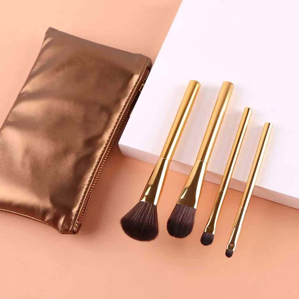 Beauty Tools Eye Shadow Brush Cosmetic Bag Gold Handle 4 Makeup Brushes Storage Set