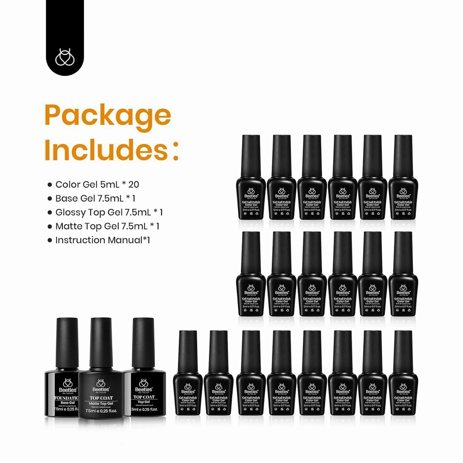 beetles Gel Polish Nail Set 20 Pcs Fall Winter Colors Orange Red Navy Blue Glitter Fall Yard Collection Soak Off LED UV with Gel Base and Top Coat Nail Art Manicure Gift for Girls Women