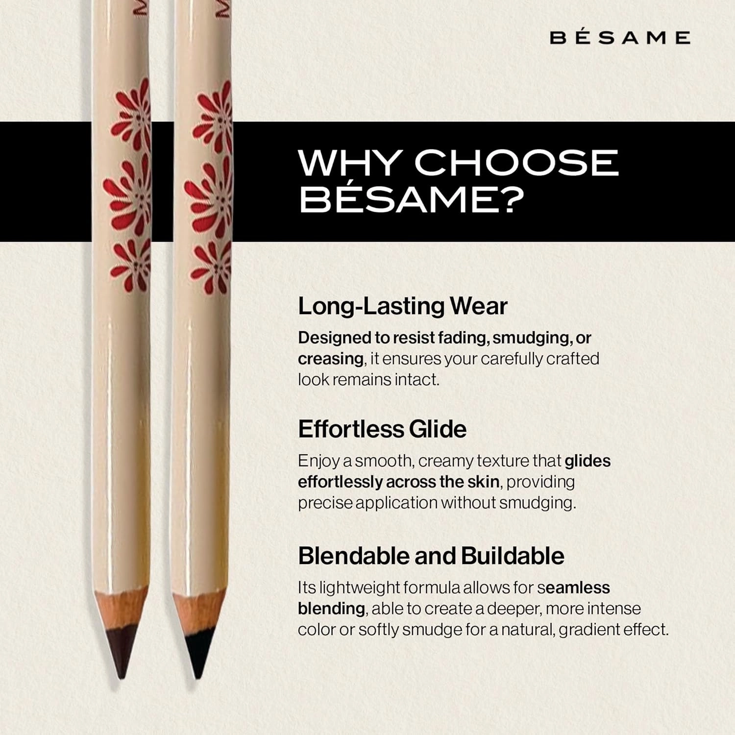BESAME MasterLiner Eyeliner Pencil Duo – Black and Brown Wooden Pencils with Sharpener, Long-Lasting, Smudge-Proof, Vegan, Water-Resistant, Easy-to-Blend Formula