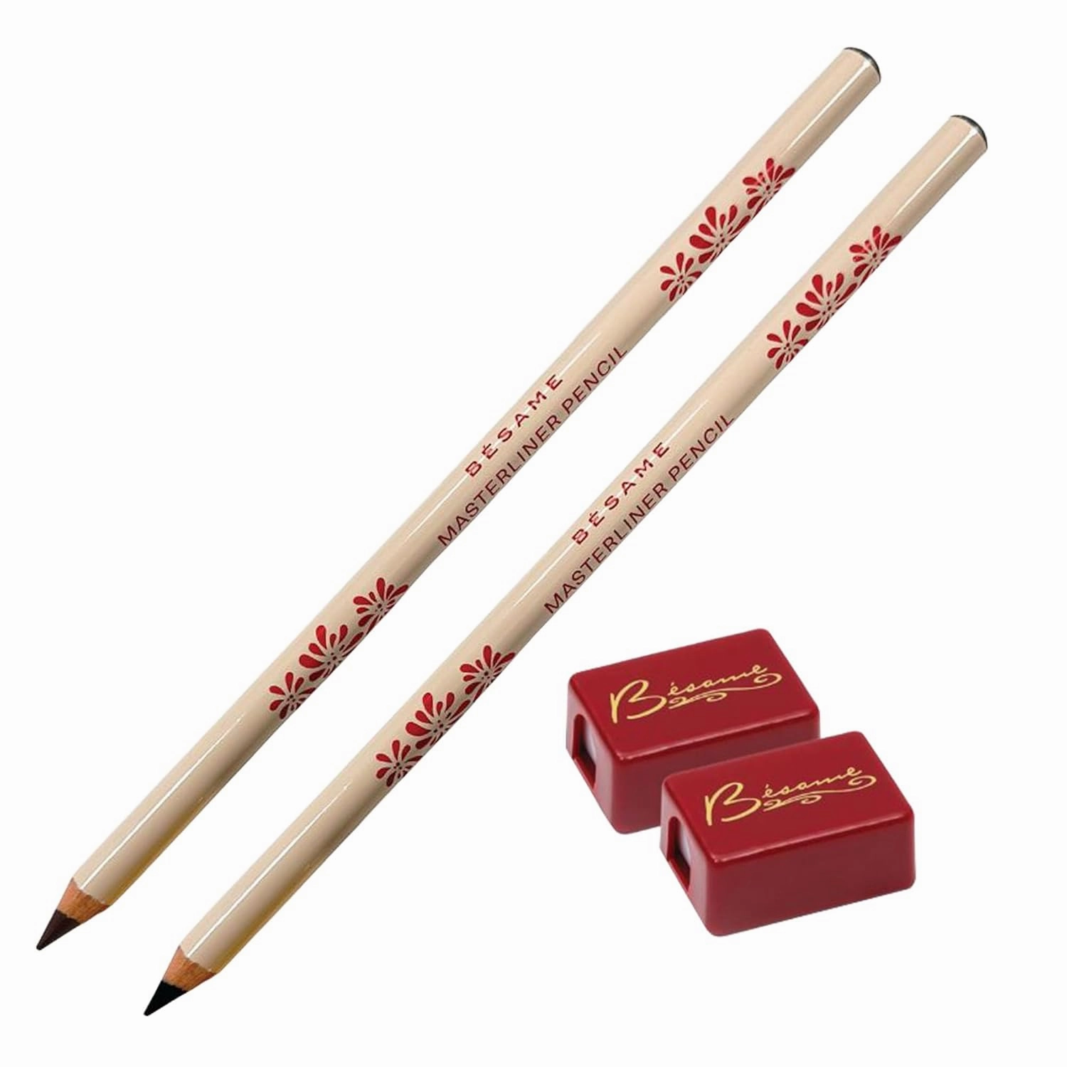 BESAME MasterLiner Eyeliner Pencil Duo – Black and Brown Wooden Pencils with Sharpener, Long-Lasting, Smudge-Proof, Vegan, Water-Resistant, Easy-to-Blend Formula