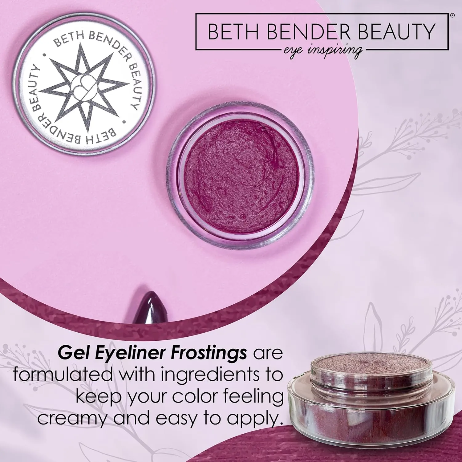 Beth Bender Beauty | Gel Eyeliner Frosting | Simone | Burgundy Eyeliner | Water Resistant | Smudge proof | Easy & Smooth Application | Long Lasting | Vibrant Colors | No Transfer