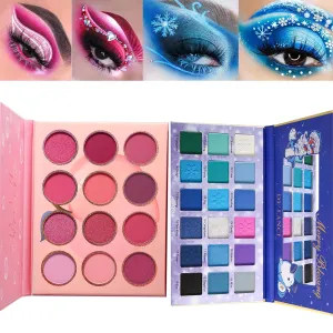 BEUSELF 12 Colors Pink Eyeshadow Palette and 18 Colors Navy Blue Matte Shimmer Eye Shadow Pallets, Matte Shimmer Highly Pigmented Eye Makeup Pallet for Women and Girls, Valentine's Day Christmas Gift