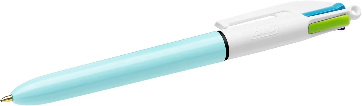 Bic 4 Colours Fun Retractable Ballpoint Pens - Box of 12 with Light Blue Pastel Barrel and Medium Point (1.0 mm)