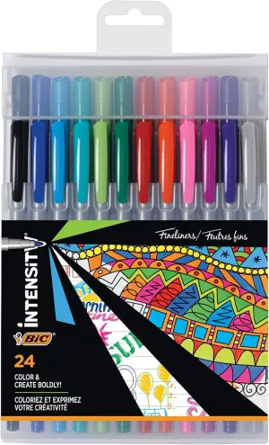 BIC Intensity Fineliner Marker Pens (FPIXP241-AST), Fine Point (0.4mm and 0.7mm), Assorted Colors (Colors May Vary), Clean and Crisp Writing, 24-Count