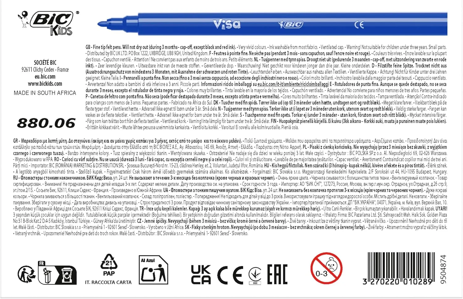BIC Kids Visa Colouring Pens - Blue (Box of 24)