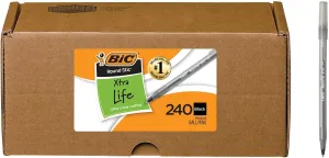 BIC Round Stic Xtra Life Black Ballpoint Pens, Medium Point (1.0mm), 240-Count Pack of Bulk Pens, Flexible Round Barrel for Writing Comfort, No. 1 Selling Ballpoint Pens