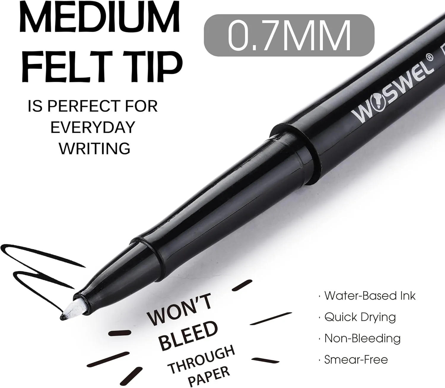 Black Felt Tip Pens - 60 Pack, 0.7mm Medium Point Pens for Journaling, Note Taking, Planner, Writing, Drawing