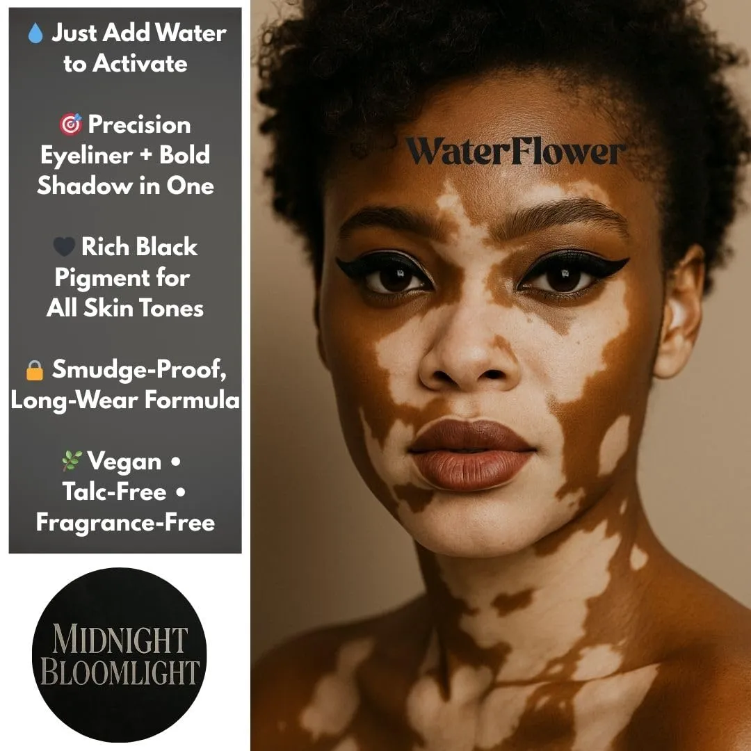 Black Water-Activated Eyeliner & Eyeshadow Duo – Smudge-Proof Graphic Liner for Cat Eyes, Hooded Eyes & Bold Eye Looks – Vegan   Long-Wear | Midnight Bloomlight
