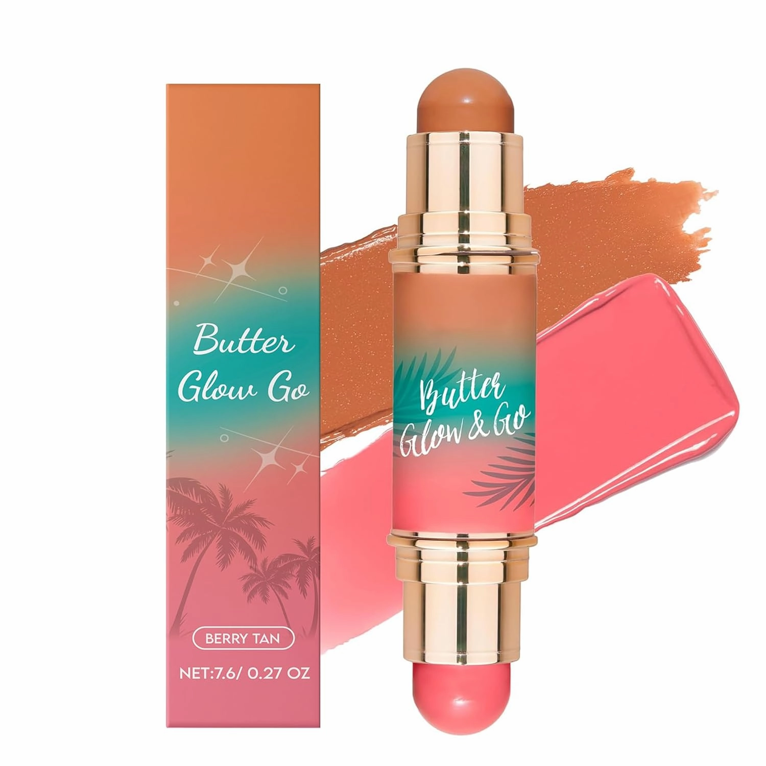 Blush Stick Makeup - Butter Glow Multi-Purpose Jelly Blush with Murumuru Butter for a Super Smooth & Glossy Finish, Vegan & Cruelty-Free - Sunlit Rose