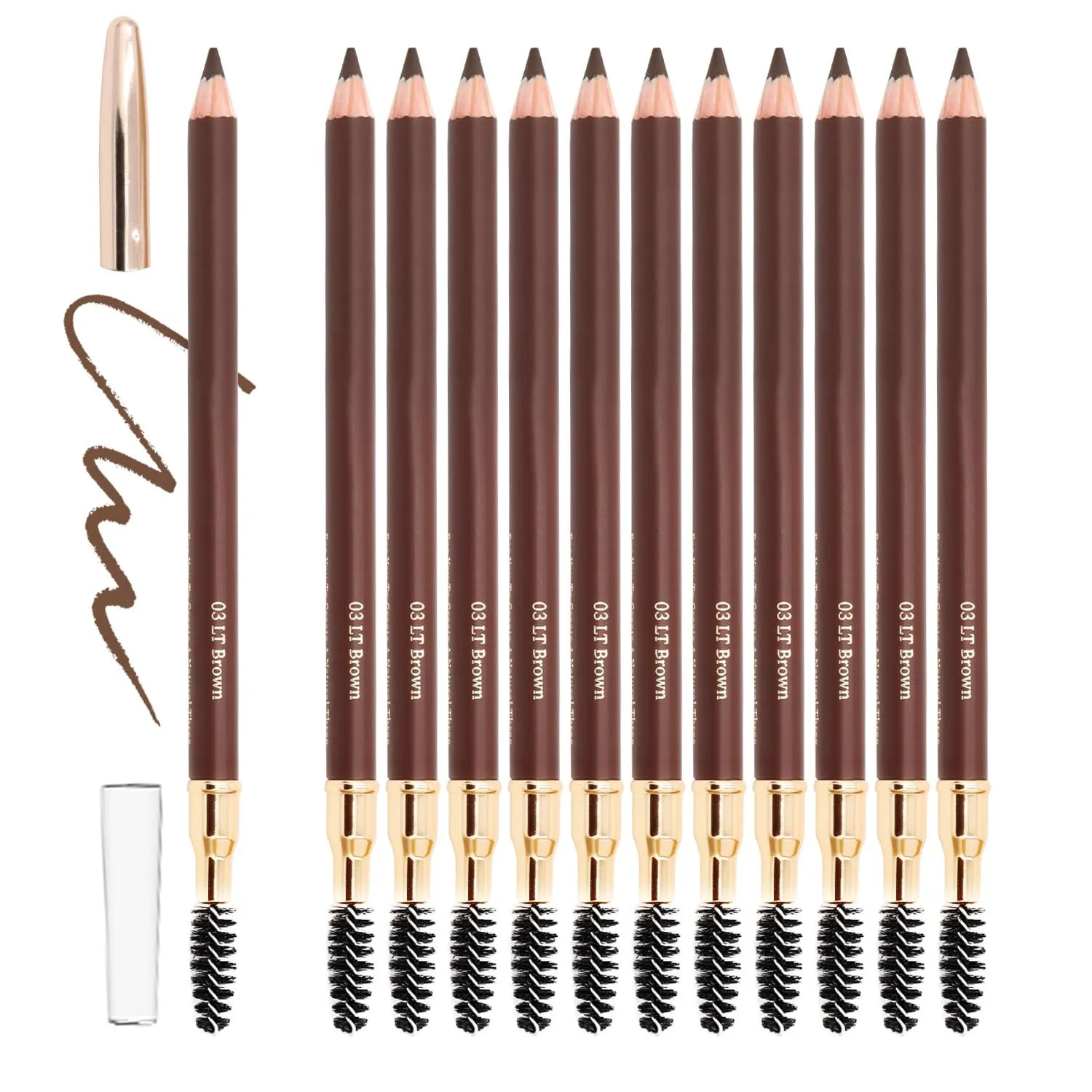 BODERMINCER Wholesale 12pcs Long Lasting Waterproof Dark Brown/Light Brown/Black/Grey/Medium Brown Eyebrow Pencil Eyeliner Set Easy to Color Professional Eye-Makeup Gel Pen (12PCS LIGHT BROWN)