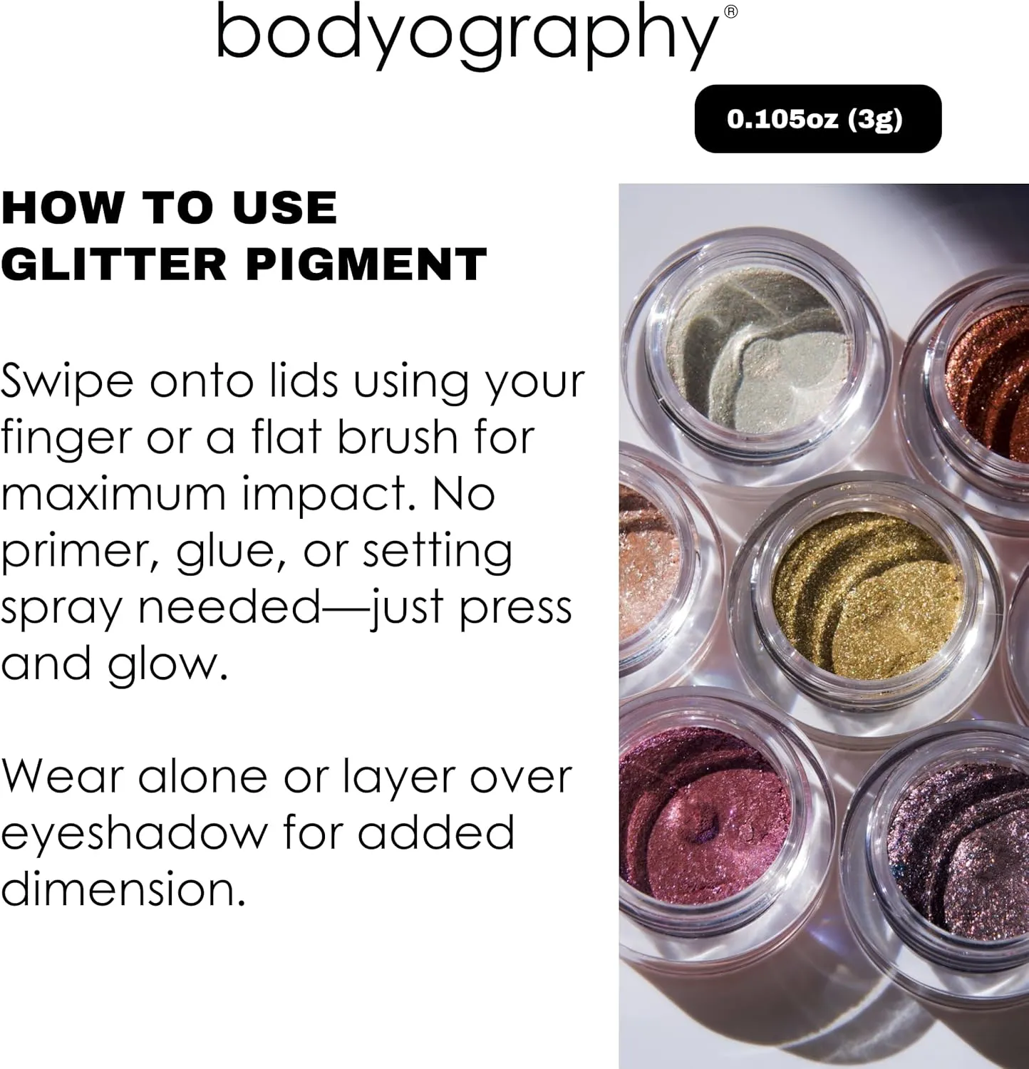 Bodyography Glitter Pigments (Eclipse): High Shine Glitter Shadow | Gluten-Free, Cruelty-Free