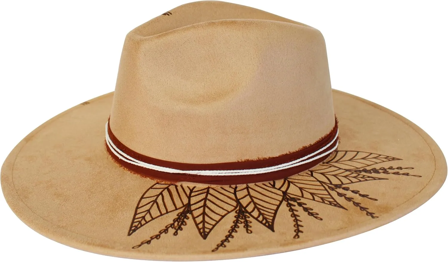 Botanical Design Hand-Burned Suede Fedora