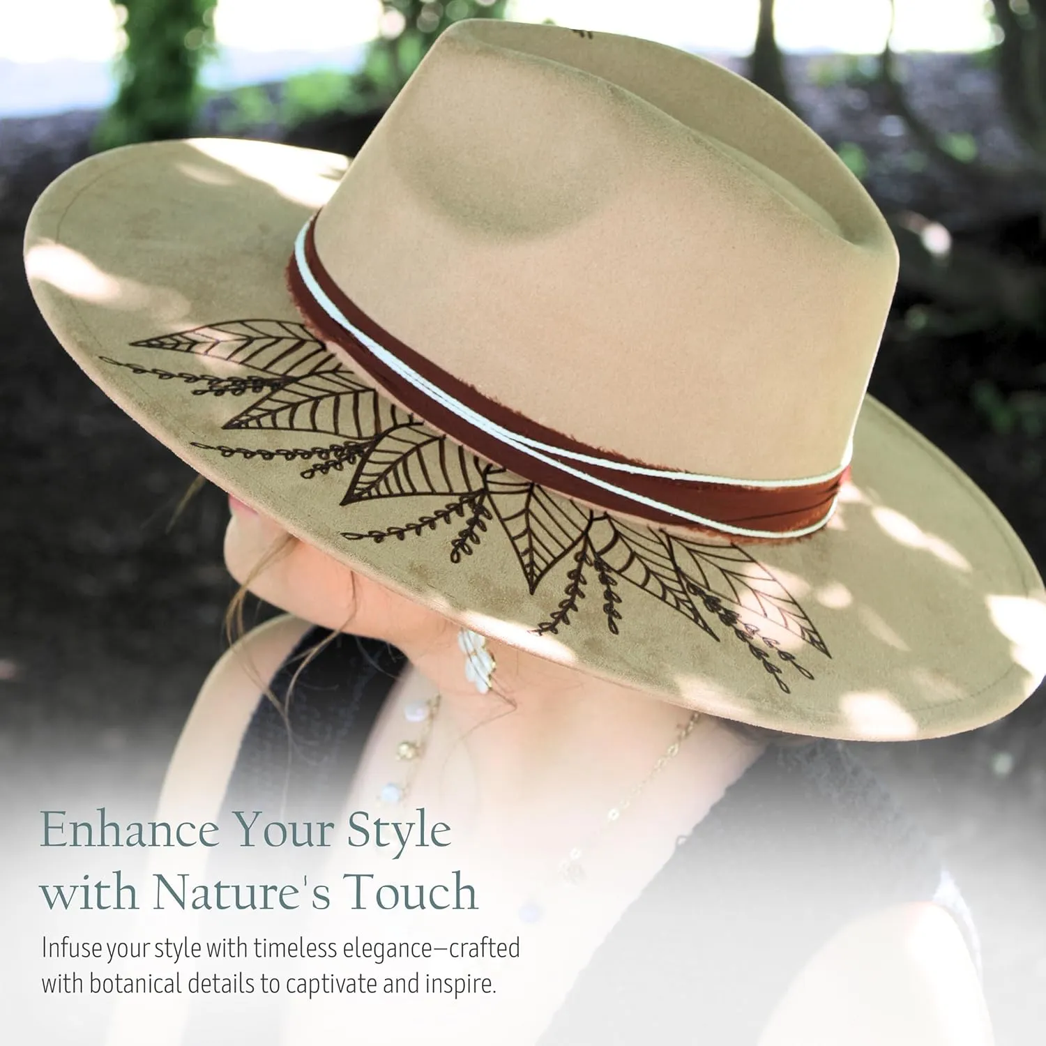Botanical Design Hand-Burned Suede Fedora