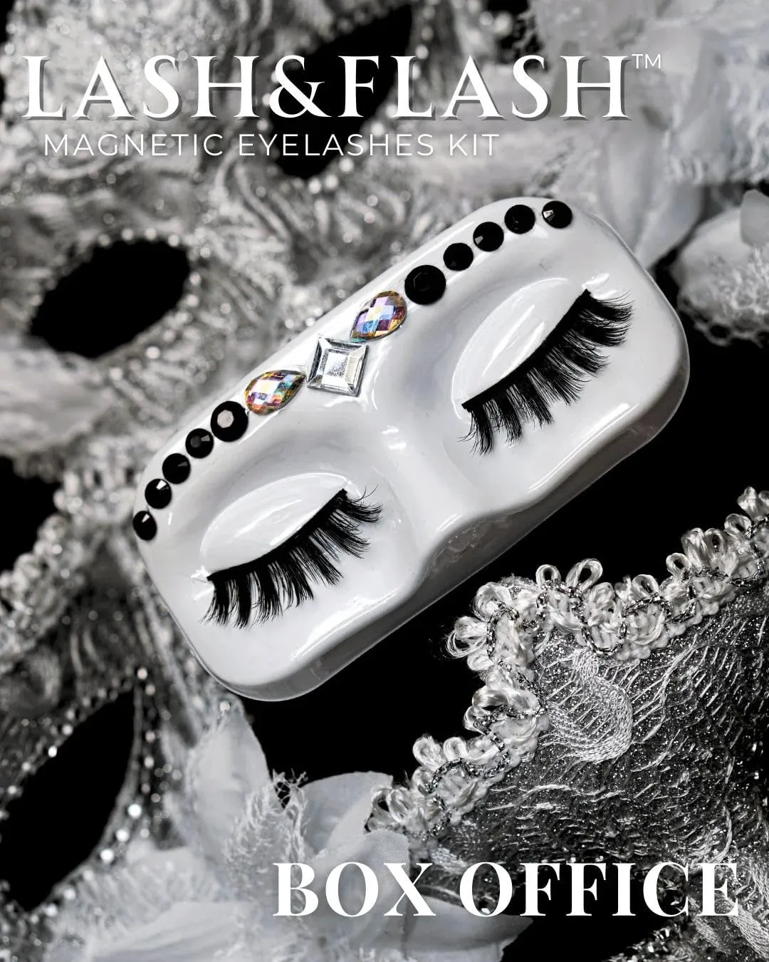 BOX OFFICE ELEGANCE GEM IN EYE PREMIUM FAUX MINK MAGNETIC EYELASHES | TRAVEL SET WITH MAGNETIC EYELINER PEN & APPLICATOR FOR GLAM ON-THE-GO |