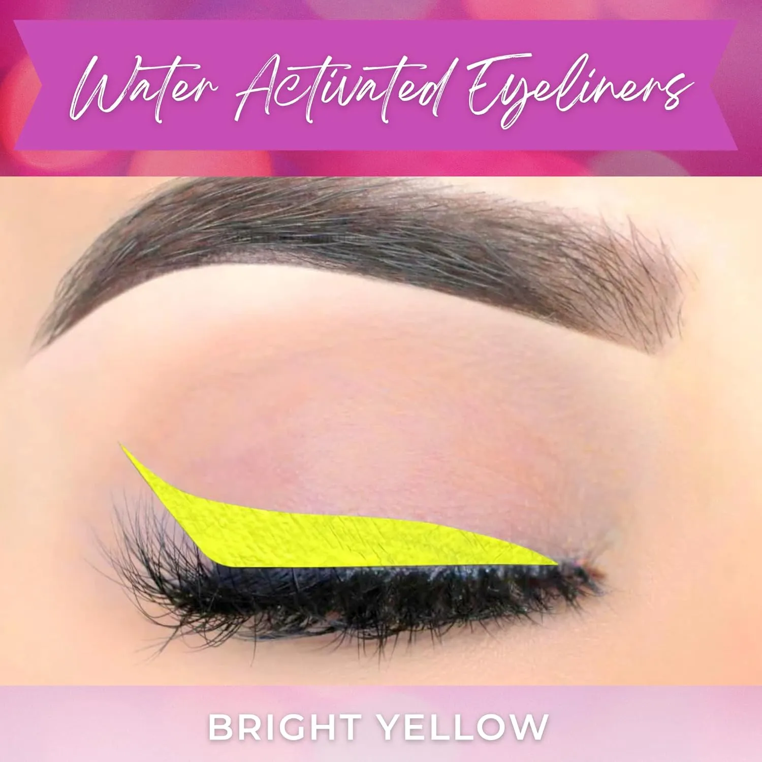 Bright Yellow Cake Eyeliner with Applicator Brush - Water Activated Dry Pressed Eyeliner - Long-Lasting, Vibrant Color, Smudge Resistant - Vegan Cruelty Free (Bright Yellow)