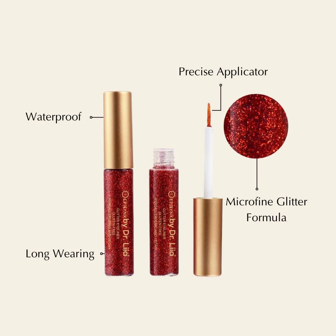 by Dr. Liia Hypoallergenic Eyeliner, Glitter Liquid Eyeliner I Gluten Free and Vegan for Sensitive Skin (10: Red)
