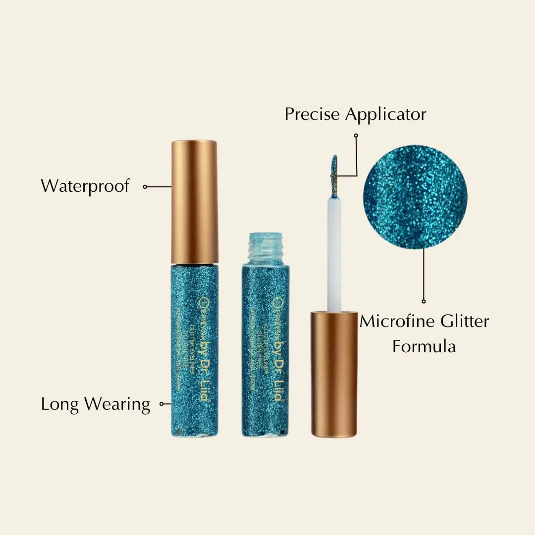 by Dr. Liia Hypoallergenic Eyeliner, Glitter Liquid Eyeliner I Gluten Free and Vegan for Sensitive Skin (8: Blue)