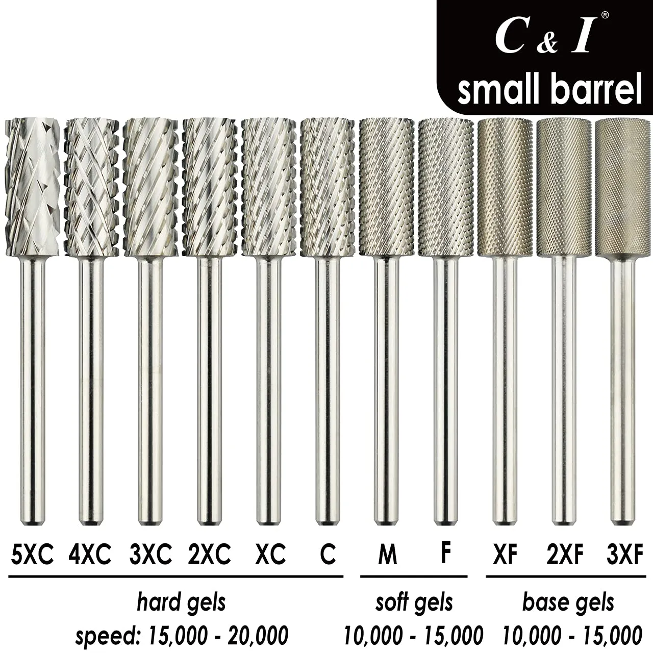 C & I Small Barrel Nail Drill Bits, Professional Electric File for Manicure Drill Machine, Nail Gels Remove, 3/32” (Triple Fine -3XF)