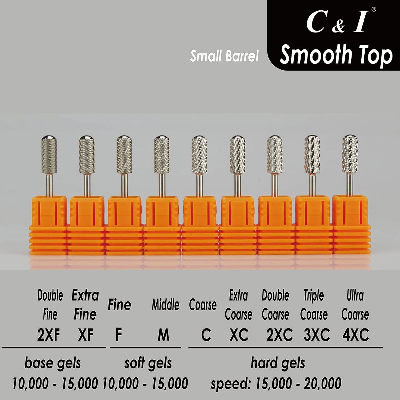 C & I Small Barrel Smooth Top Nail Drill Bit, Safety Round Top, Professional Electric File for Manicure Drill Machine, Remove Nail Gels, Acrylics, 3/32” (Double Fine – 2XF)