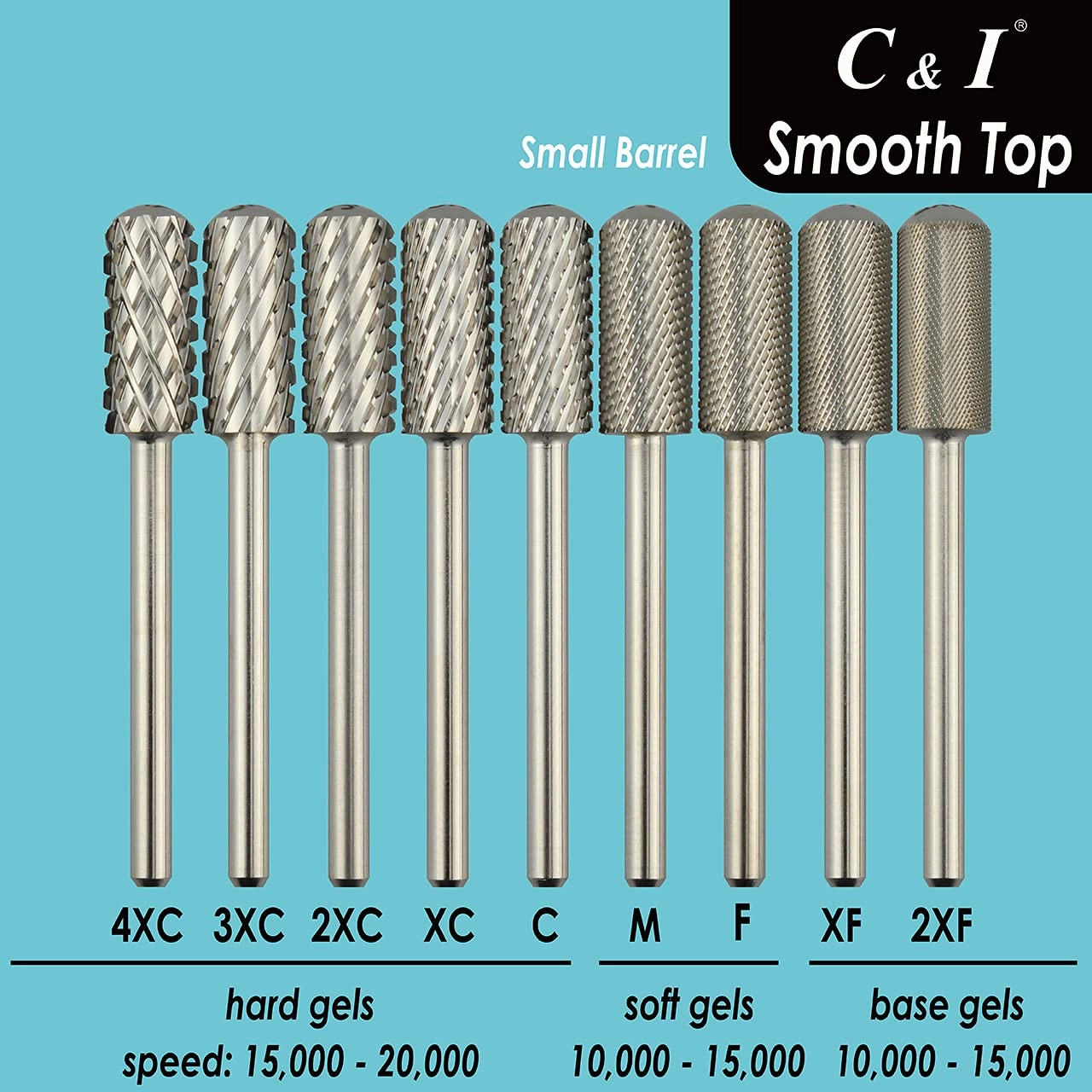 C & I Small Barrel Smooth Top Nail Drill Bit, Safety Round Top, Professional Electric File for Manicure Drill Machine, Remove Nail Gels, Acrylics, 3/32” (Double Fine – 2XF)