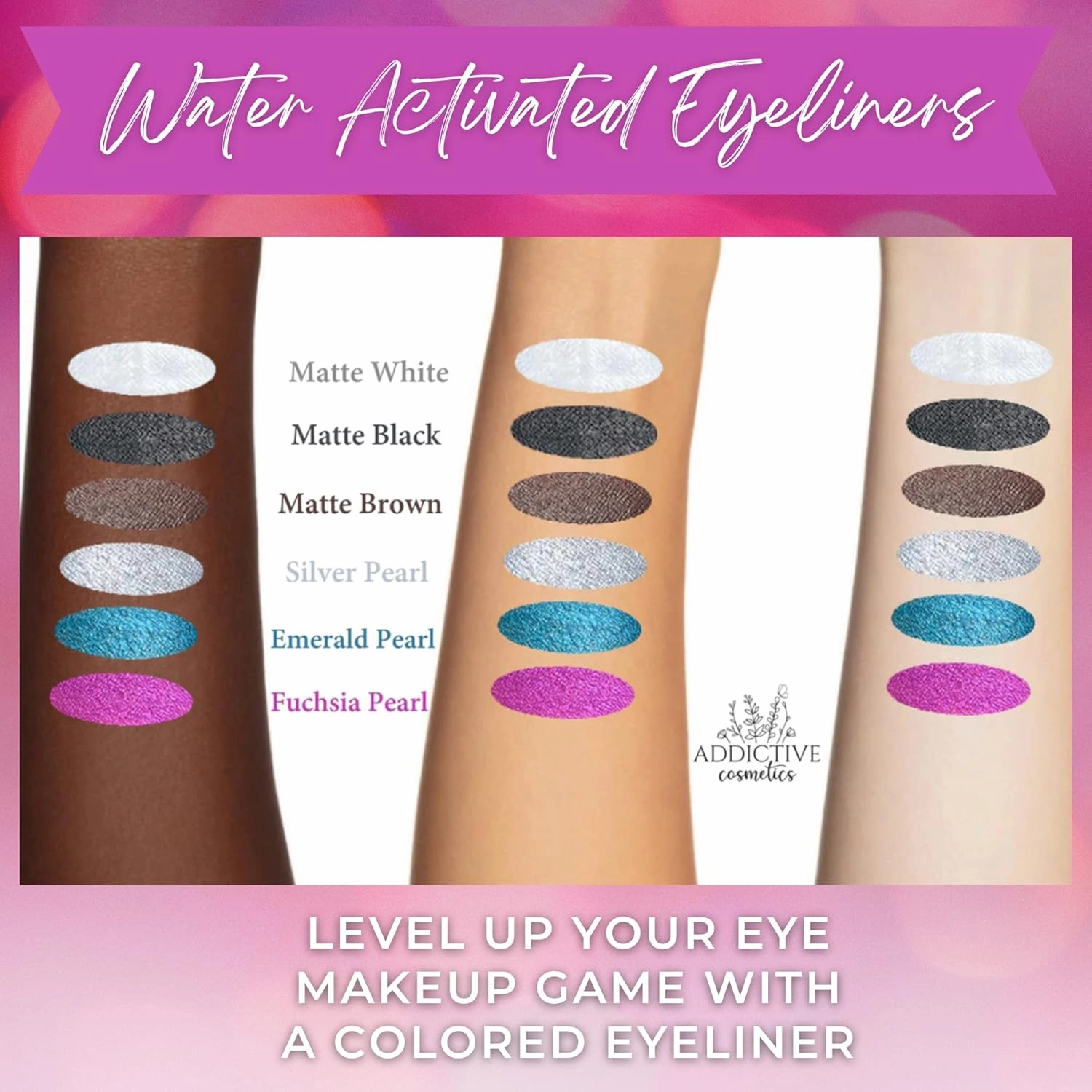 Cake Eyeliner with Applicator Brush - Water Activated Dry Pressed Eyeliner - Long-Lasting, Vibrant Color, Smudge Resistant - Vegan Cruelty Free Paraben Free (Fuchsia Pearl)
