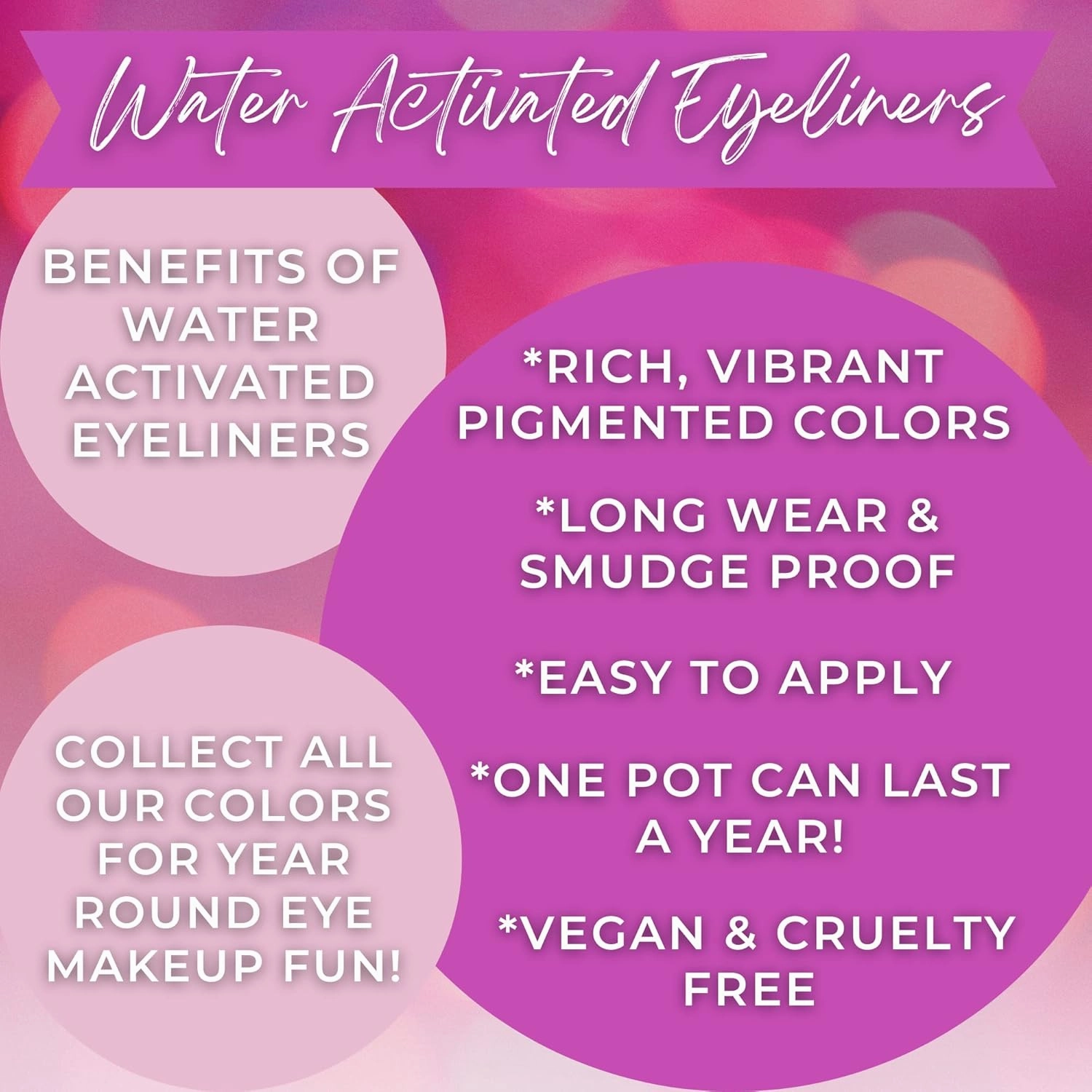 Cake Eyeliner with Applicator Brush - Water Activated Dry Pressed Eyeliner - Long-Lasting, Vibrant Color, Smudge Resistant - Vegan Cruelty Free Paraben Free (Fuchsia Pearl)