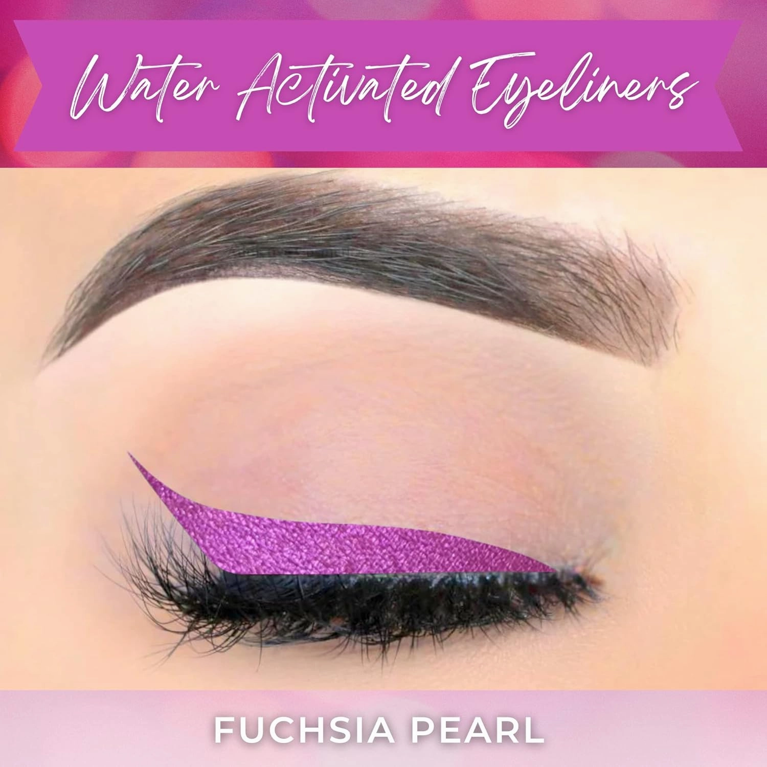 Cake Eyeliner with Applicator Brush - Water Activated Dry Pressed Eyeliner - Long-Lasting, Vibrant Color, Smudge Resistant - Vegan Cruelty Free Paraben Free (Fuchsia Pearl)