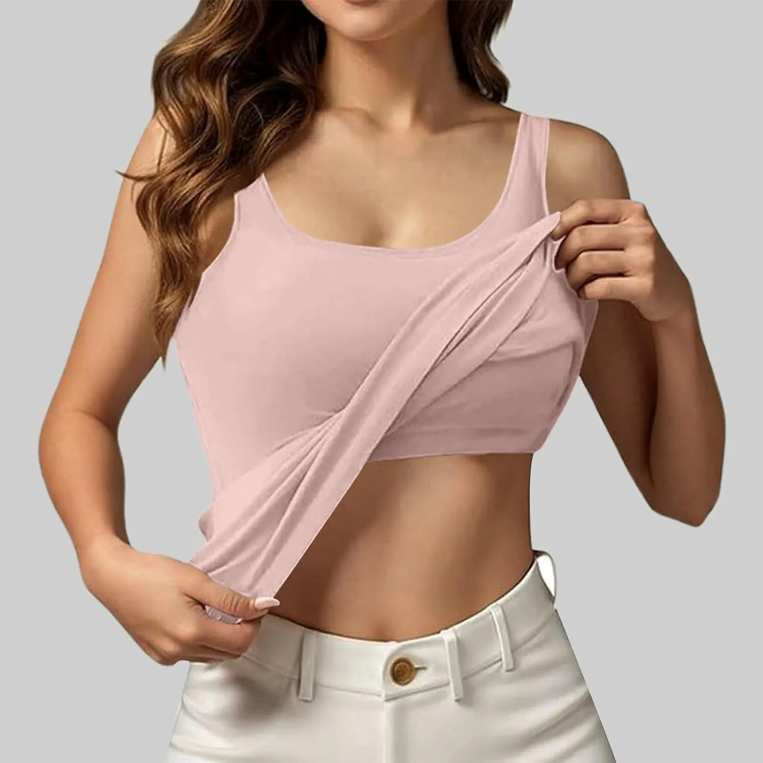 Camisole Tops for Women Cotton Adjustable Straps Padded Tank Tops with Built-in Padded Bra Workout Yoga Shirt