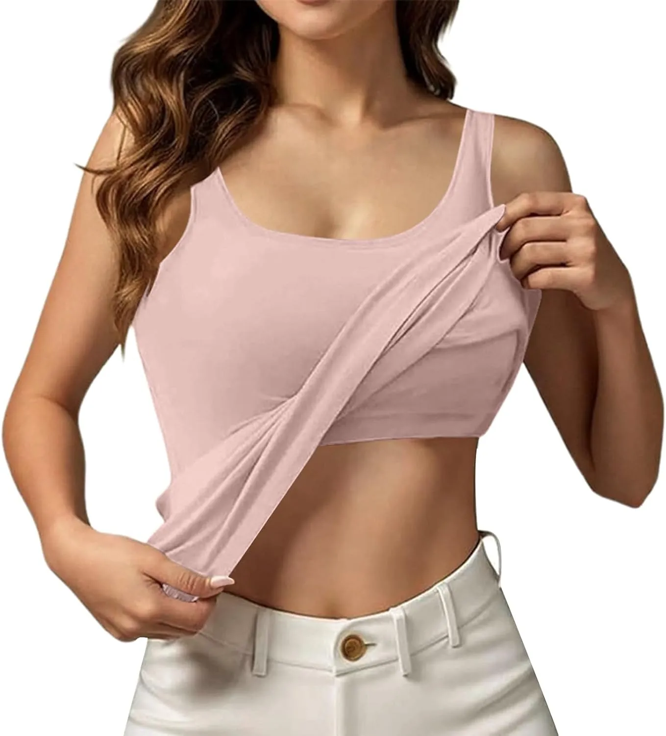 Camisole Tops for Women Cotton Adjustable Straps Padded Tank Tops with Built-in Padded Bra Workout Yoga Shirt