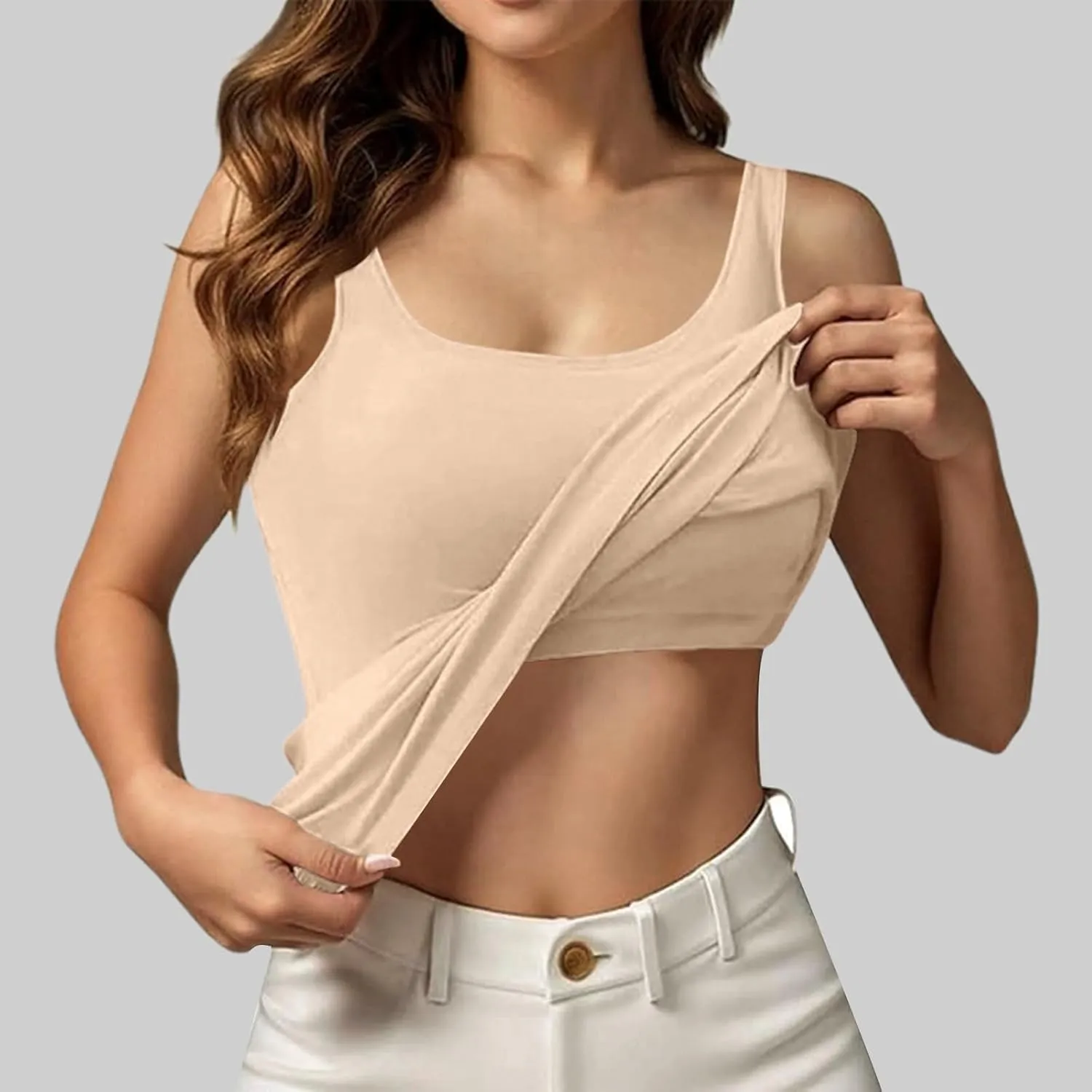 Camisole Tops for Women Cotton Adjustable Straps Padded Tank Tops with Built-in Padded Bra Workout Yoga Shirt