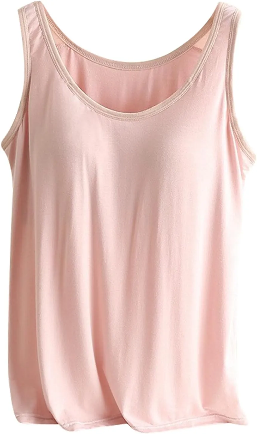 Camisole Tops for Women Cotton Adjustable Straps Padded Tank Tops with Built-in Padded Bra Workout Yoga Shirt
