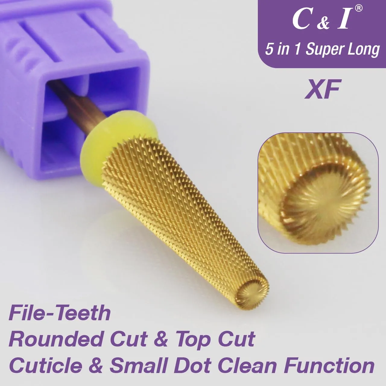 C&I 5 in 1 Nail Drill Bit Super Long Slim Efile Professional Nail Bits Nail Tech Must Have for Extension Nails Acrylic Powder Hard Gel Nail Tip Cuticle Remover Nail Supplies (Extra Fine -XF)