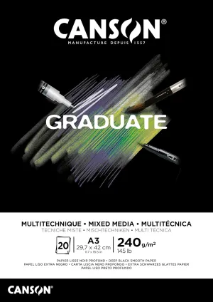 Canson Graduate Mix Media Glued Pad A3 20 Sheets Fine Black 240 g, C31250P018
