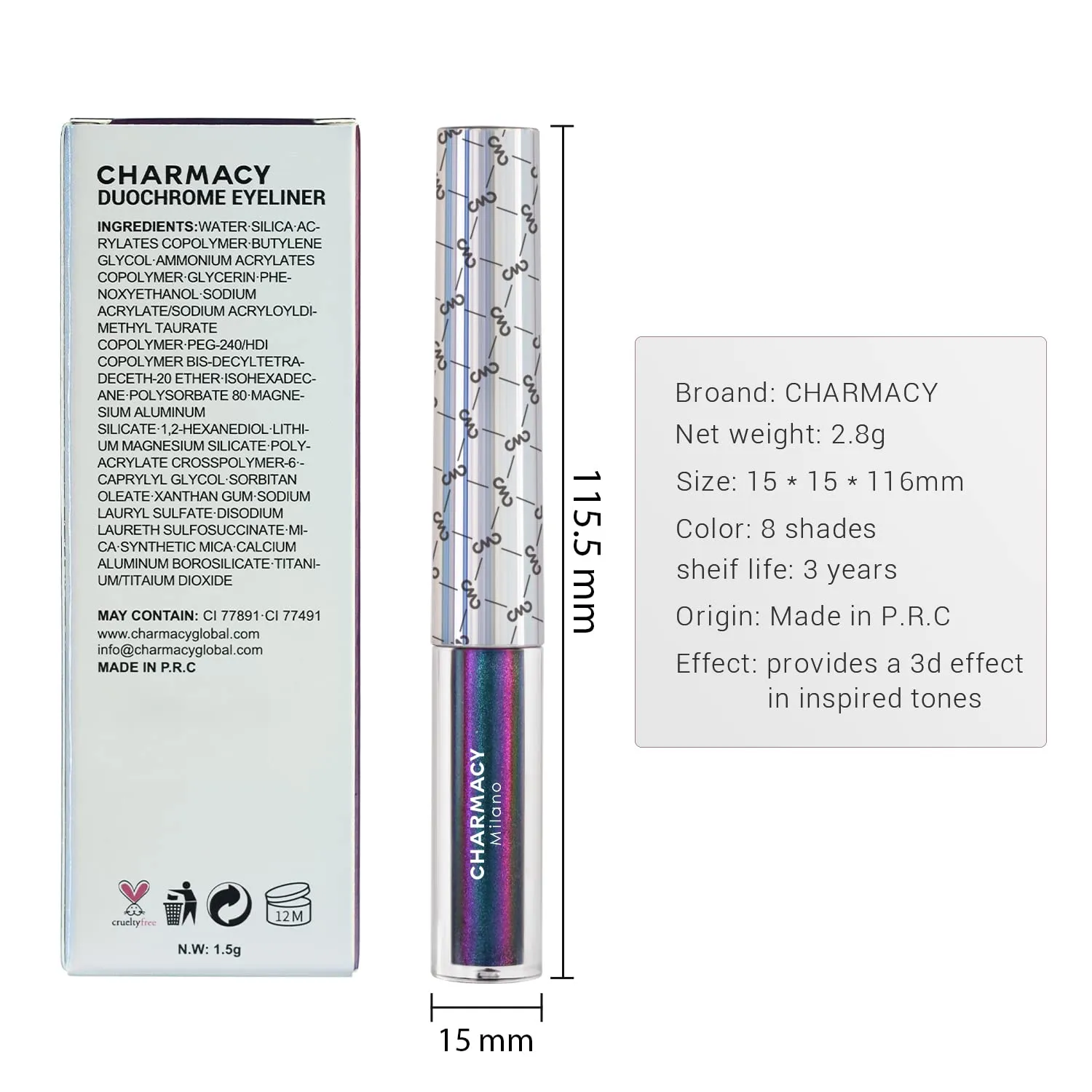 CHARMACY Chameleon Liquid Eyeliner, Liquid Glitter Eyeliner, Highly Pigmented, Metallic Intense MultiColor Shifting waterproof Eyeliner, Ultra-Fine Tip, Longwearing, Smudge-proof (#SET2-902/904/906)