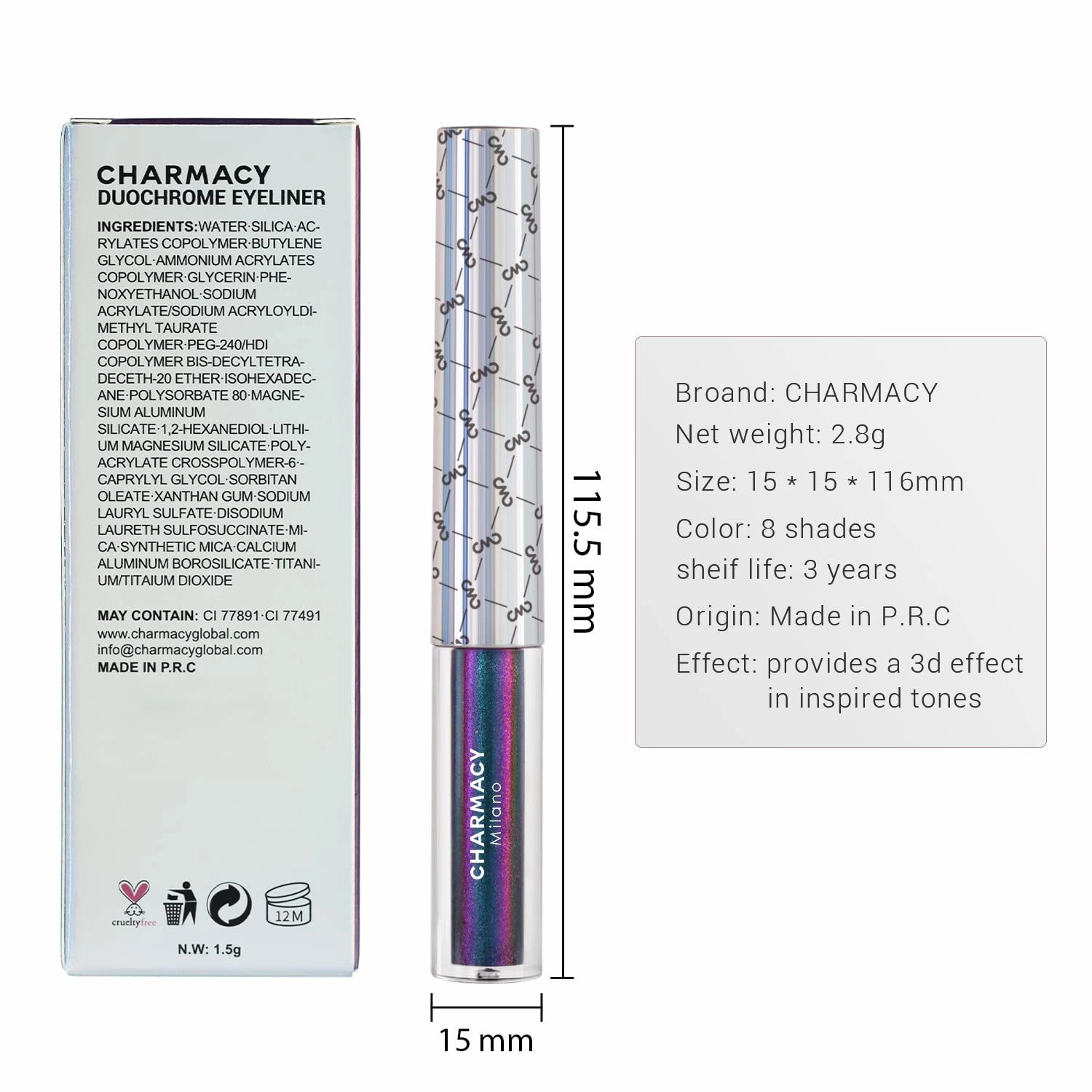 CHARMACY Chameleon Liquid Eyeliner, Liquid Glitter Eyeliner, Highly Pigmented, Metallic Intense MultiColor Shifting waterproof Eyeliner, Ultra-Fine Tip, Longwearing, Smudge-proof (#SET1-901/904/907)
