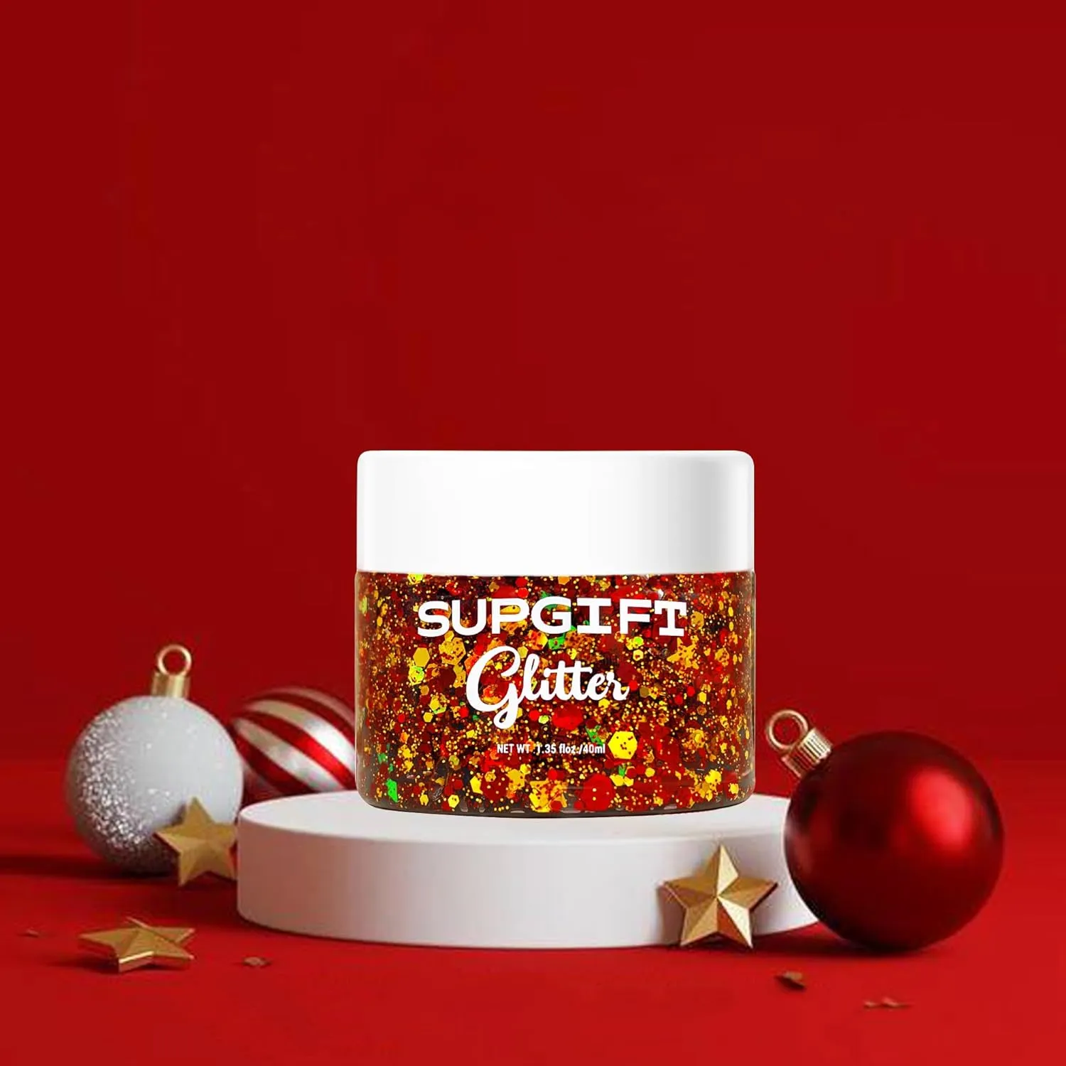 Christmas Body Glitter Gel SUPGIFT 4 Colors 8.5oz Holographic Chunky Mermaid Iridescent Laser Liquid Star Flower Leaf Sequins for Makeup Face Eyeshadow Hair with Spoon