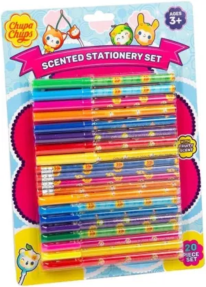 Chupa Chups Scented Stationery Set | Scented Glitter Pens, Gel Pens, Felt Tips, Rubber Colouring Pencils | Back To School Stationery Set | School Supplies For Girls 3 