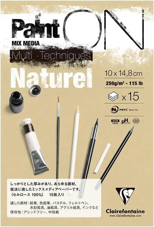 Clairefontaine cf965card Watercolor Paper, Postcard Size, Paint On Natural, (Fine, Ultra Thick, Paper Thickness: 8.8 oz/sq ft (250 g/m2, 15 Sheets), Drawing Paper, Art Paper, Postcard Size