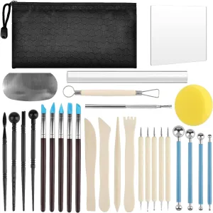 Clay Tools Kit, 29 Pcs Pottery Tools, Polymer Clay Tools with Storage Bag, Air Dry Clay Tool for Kids Adults, Sculpting Tool for DIY Handcrafts, Modeling, Carving, Shaping