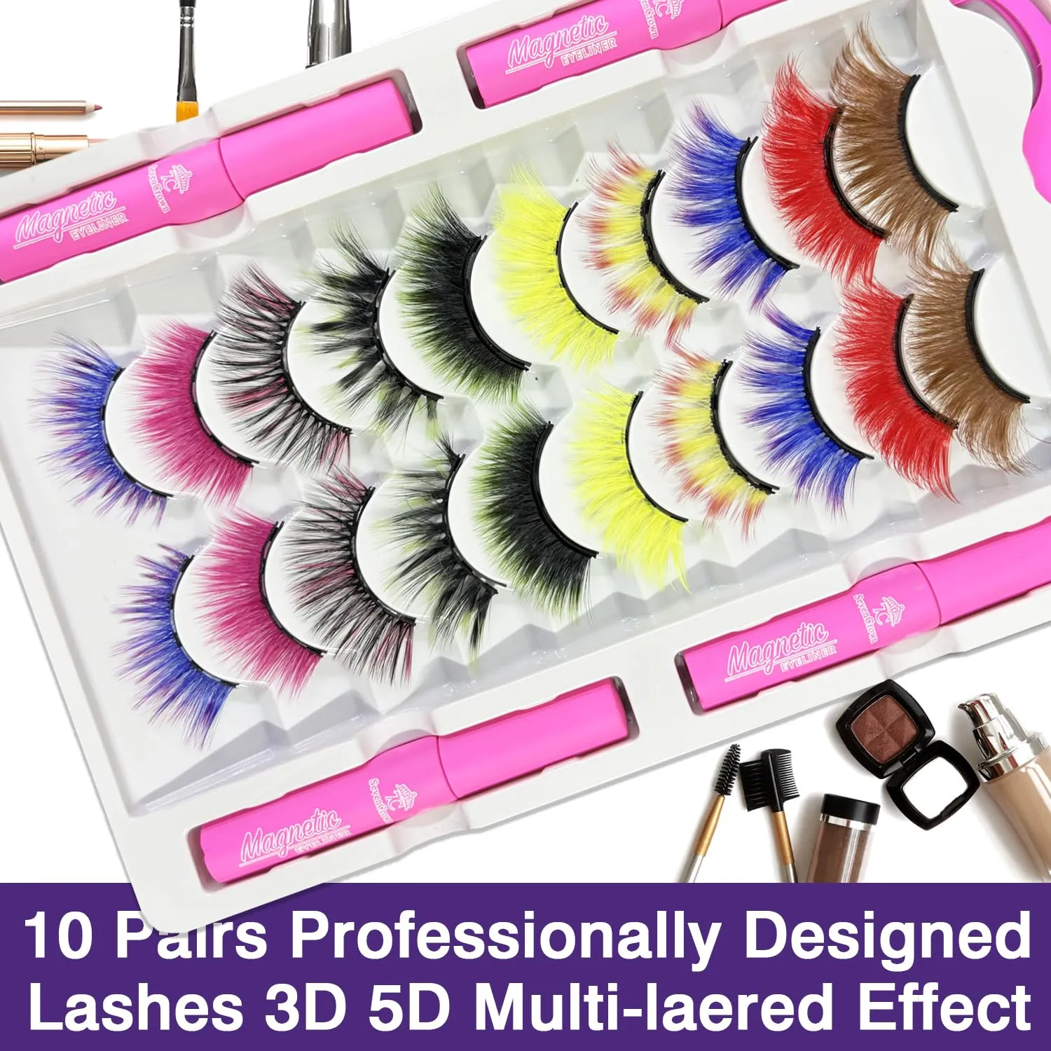 Color Magnetic Eyelashes Colored Magnetic Lashes – The Perfect Glam Pack: 10 Vivacious Styles, 4 Magnetic Eyeliners, Limitless Eye-catching Looks Magnificently, Cruelty-Free & Vegan