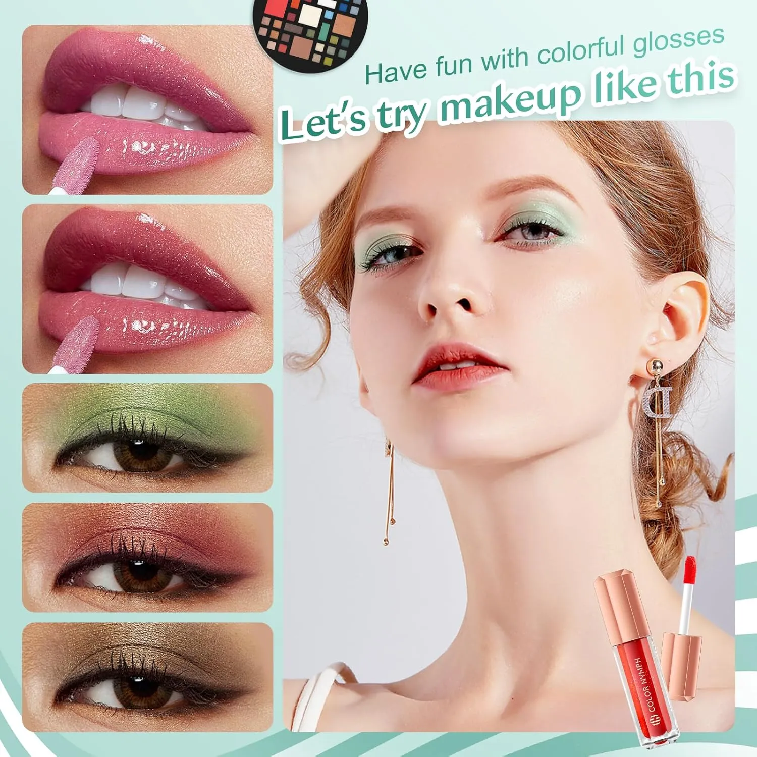 Color Nymph Starter Makeup Kits for Teens Girls With Reusable Case, Beginner Makeup Sets for Preteen, Birthday Valentines Day Makeup Gift Including 38-Colors Eyeshadows Lipglosses Brushes(Green)