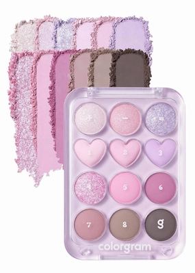 COLORGRAM Pin Point Eyeshadow Palette 03 Pink Lavender | Ultra-Blendable Matte, Glitter, Shimmer Shades for Daily Makeup | K-Beauty Eye Palette with Easy-to-Use Calculator Design