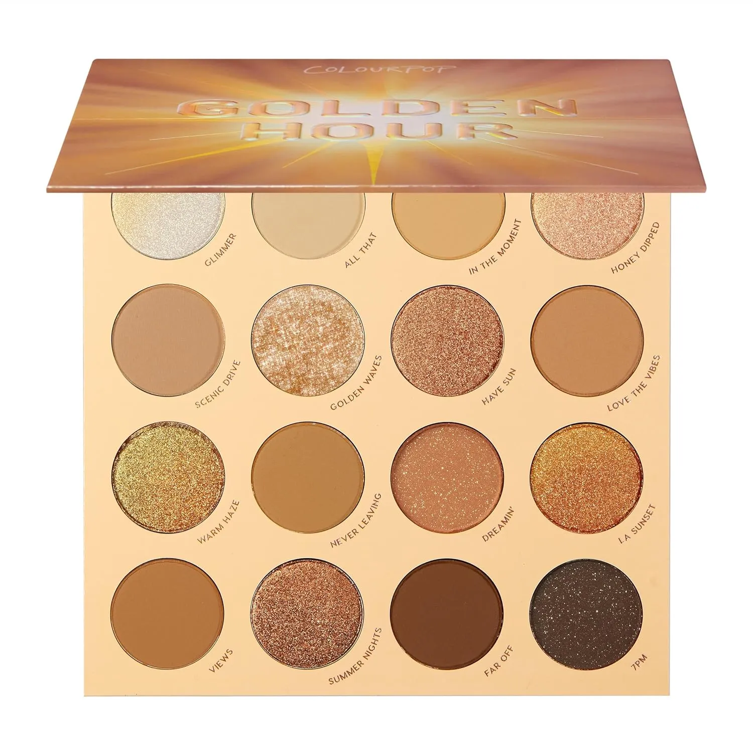 Colourpop Golden Hour Eyeshadow Palette - Sunset Tone Eye Makeup Palette with Duo-Chrome, Metallic, Matte Sparkle & Glitter Finishes - High-Pigment Eye Makeup with a Long-Wearing Formula (0.67 oz)