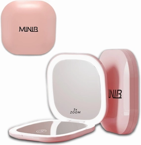Compact Makeup Mirror – LED Lighted Travel Mirror, 1X/3X Magnifying, USB-C Rechargeable, Portable Pocket Mirror for Purse, Desk, or Gift (Pink)